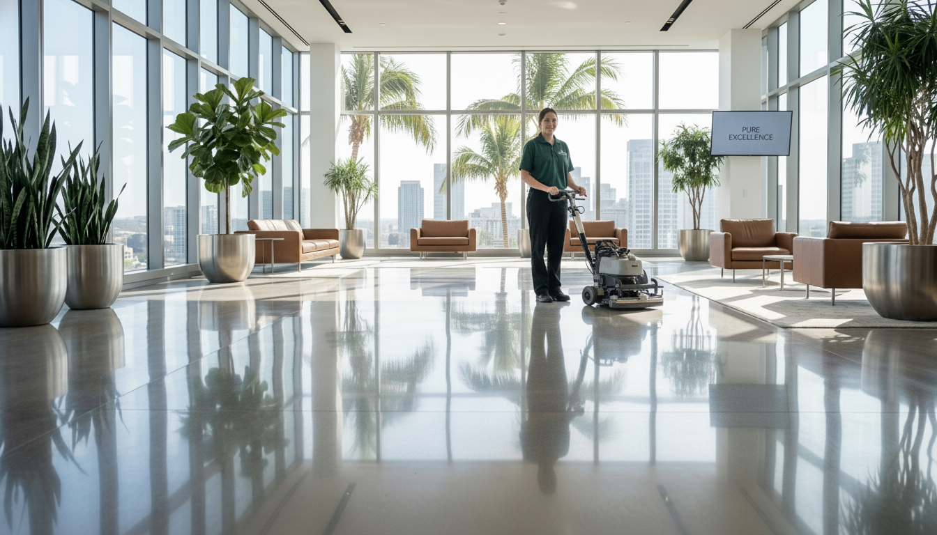 Professional commercial cleaning team at work